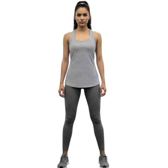 Lululemon Racerback Tank Top Womens Small Gray White Striped Athletic Yoga Gym - Picture 1 of 8